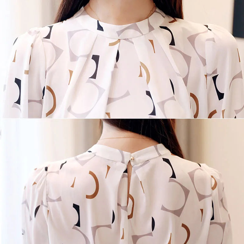 Summer printed chiffon blouse, Korean office shirt