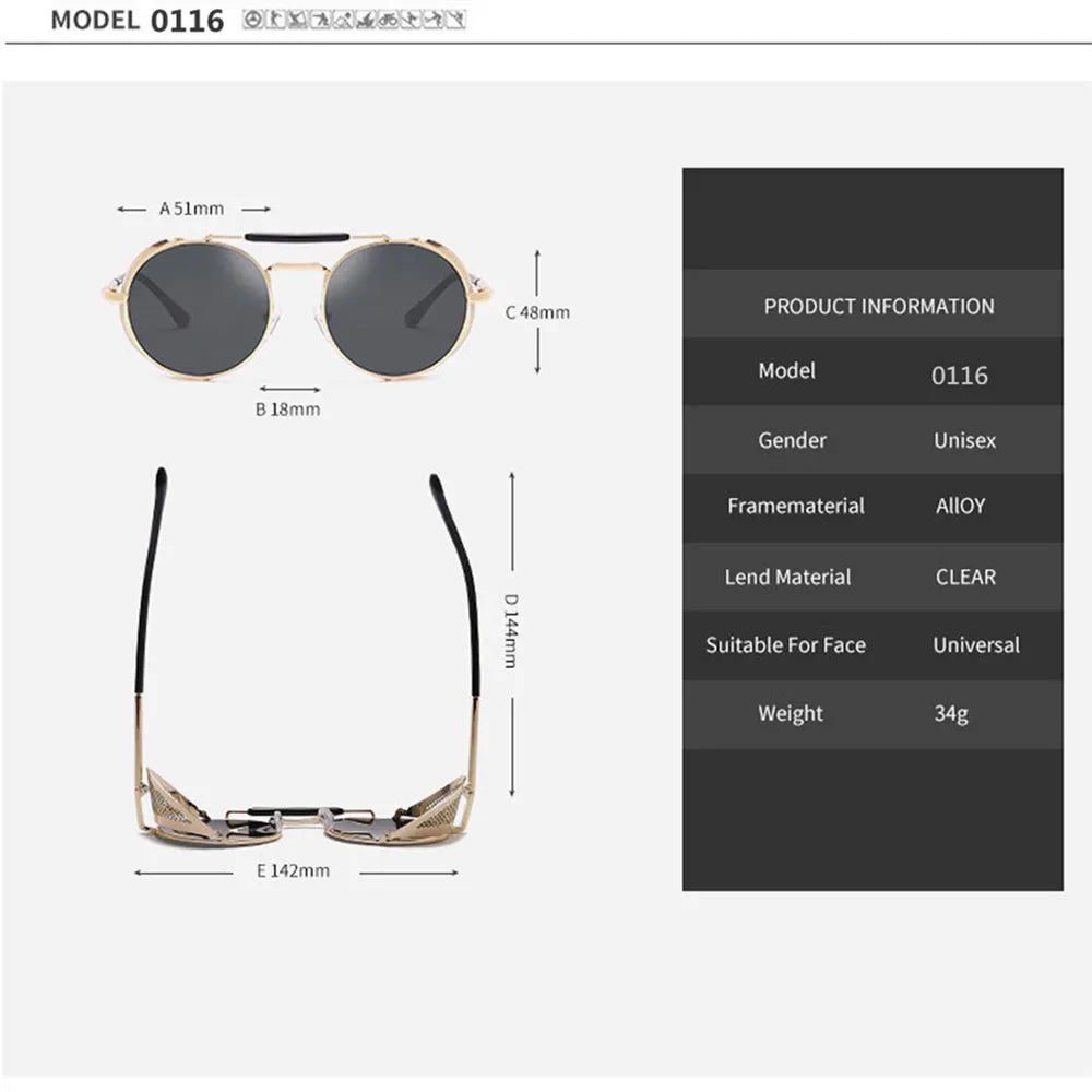 Runde Retro-Steampunk-Sonnenbrille aus Metall für Herren und Damen