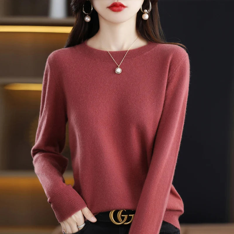 100% Pure Wool O-Neck Cashmere Pullover