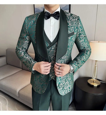 3-Piece High-Density Jacquard Men's Wedding Suit