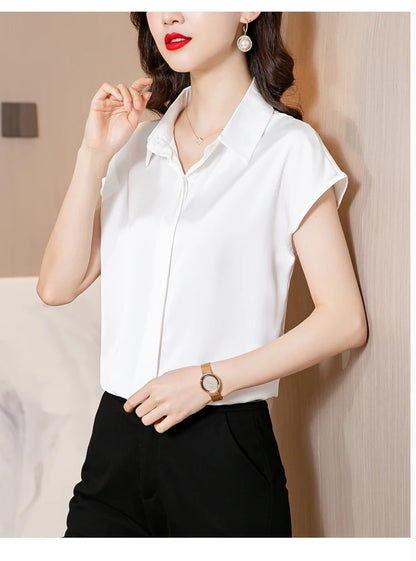 Women's Silk Satin Polo Vintage Blouse
