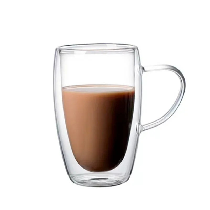 Double Bottom Wall Glass Cup with Heat-Resistant Handle