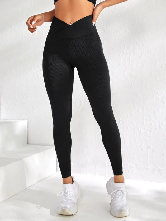 Nahtlose Yoga-Leggings mit V-Taille für Damen