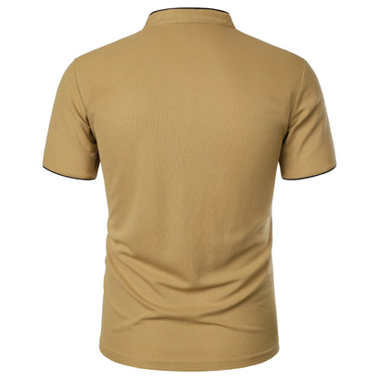 Men's solid color short-sleeved stand Neck T-shirt