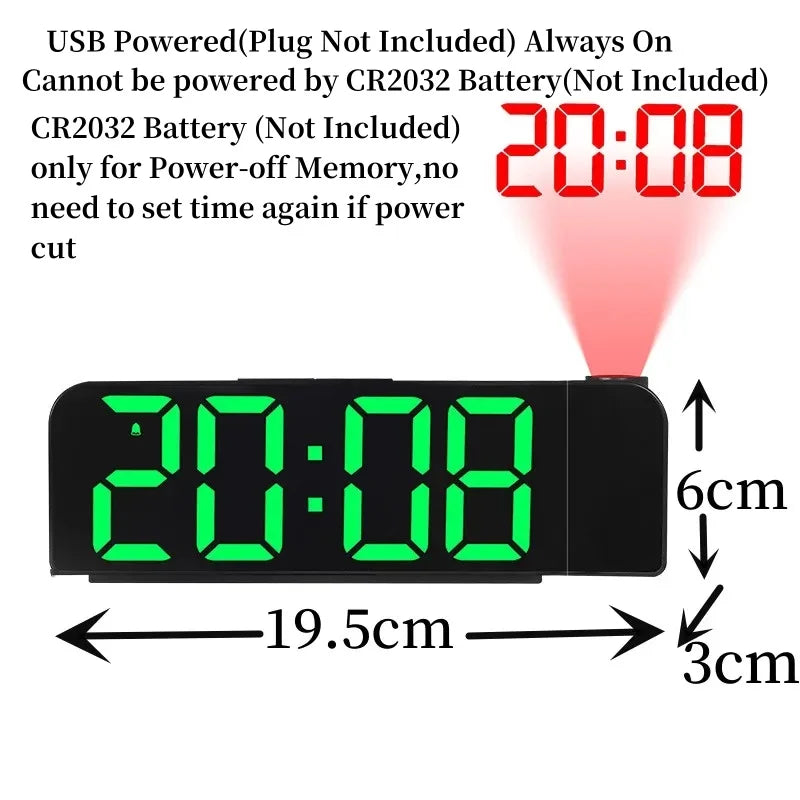 USB-Powered Projection Alarm Clock - Night Mode