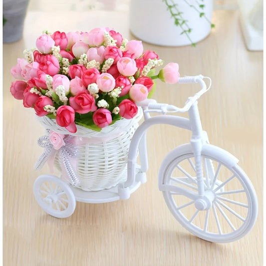 Silk Flower Bouquet in Rattan Bike Vase