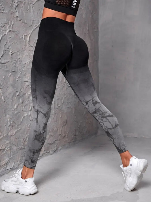 Nahtlose Leggings mit hoher Taille und Batikmuster für Damen