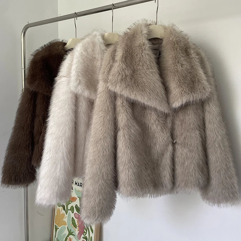 Luxury Gradient Faux Fox Fur Coat