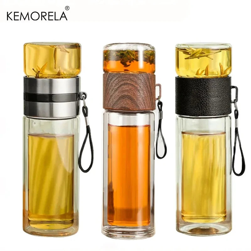 KEMORELA Doppelschichtiges Tee-/Wasserflaschenset aus Glas