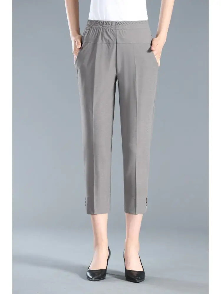 Slim High-Waist Capri Pants for Office