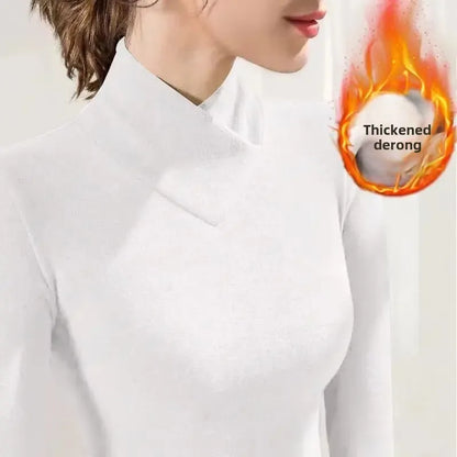 Damen-Shirts aus dickem Fleece mit V-Ausschnitt und halbhohem Kragen