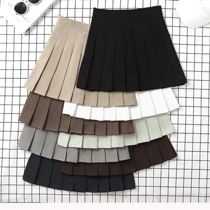 Brown High Waist Pleated Mini Skirt