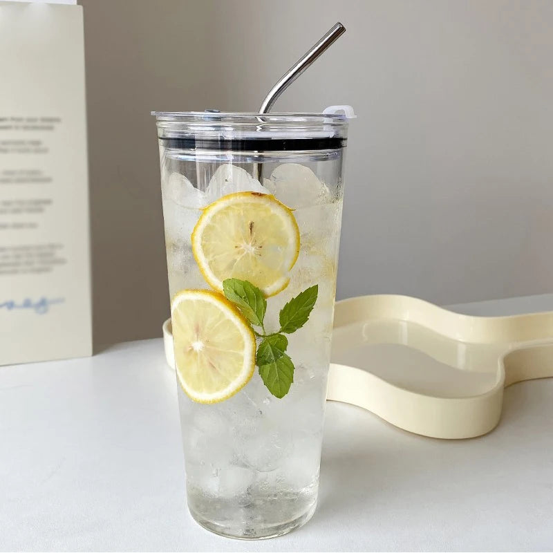 Mathematical Pattern Glass Cup with Lid and Straw