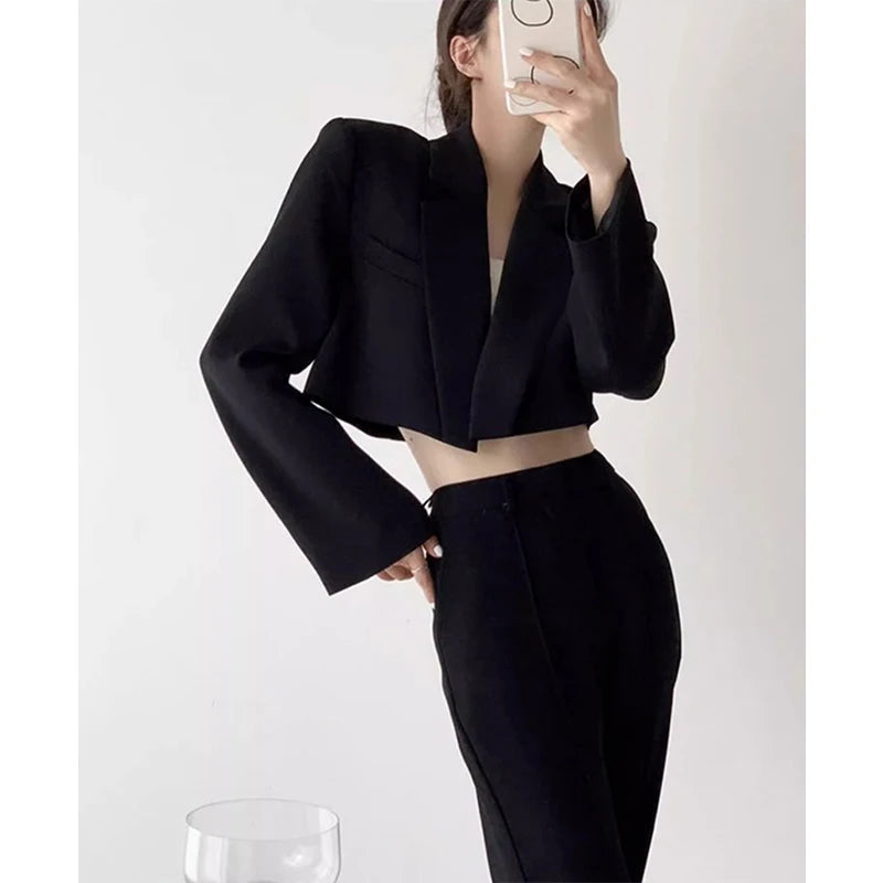 Chic Black Cropped Blazers for Office Elegance