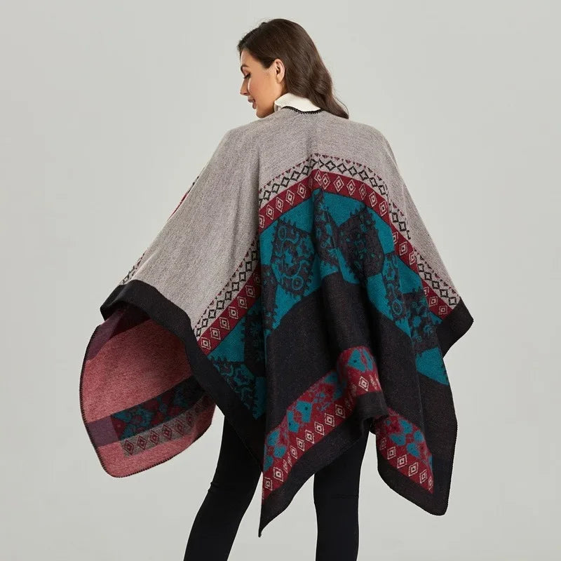 Winter Fashion Poncho Cape with Imitation Cashmere