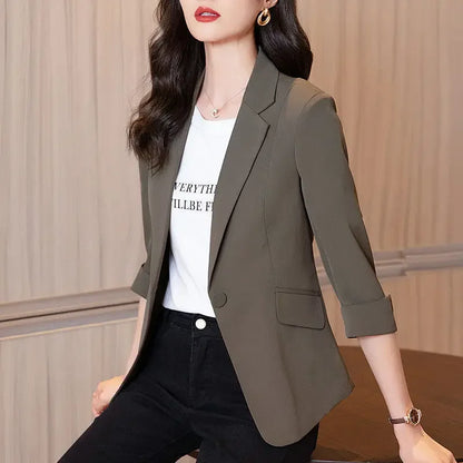 Blazer ample à revers pour femme, coupe slim, tendance, couleur unie, style coréen