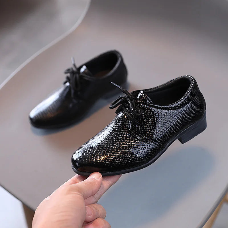 Child Boys Black Leather Lace-up Shoes