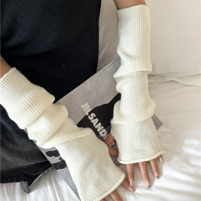 Women’s Long Knitted Fingerless Arm Warmer Gloves