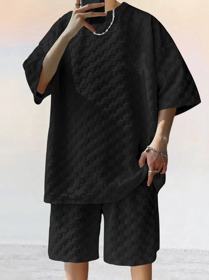 Summer Men's Checkerboard Two-Piece Set
