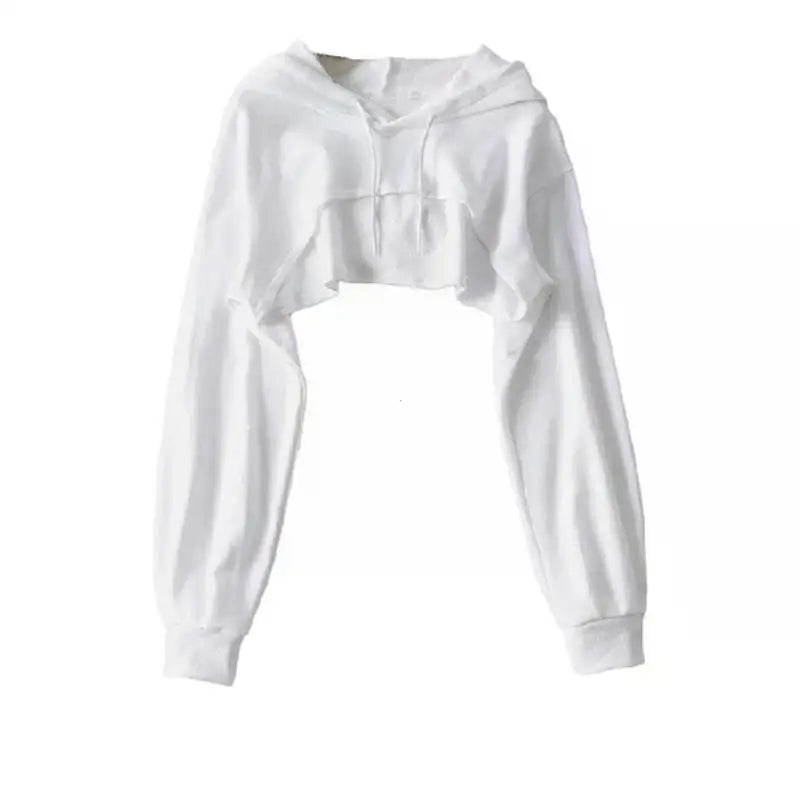 Sweat à capuche court irrégulier à manches longues et col rond Y2K