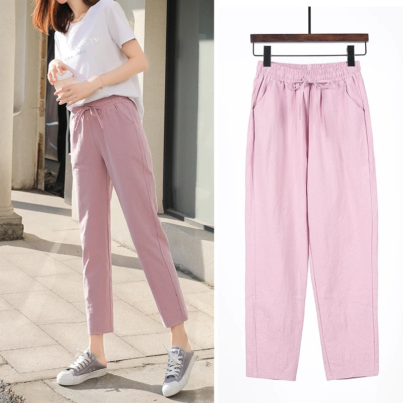 Women's Spring Summer Elastic Waist Harem Pants