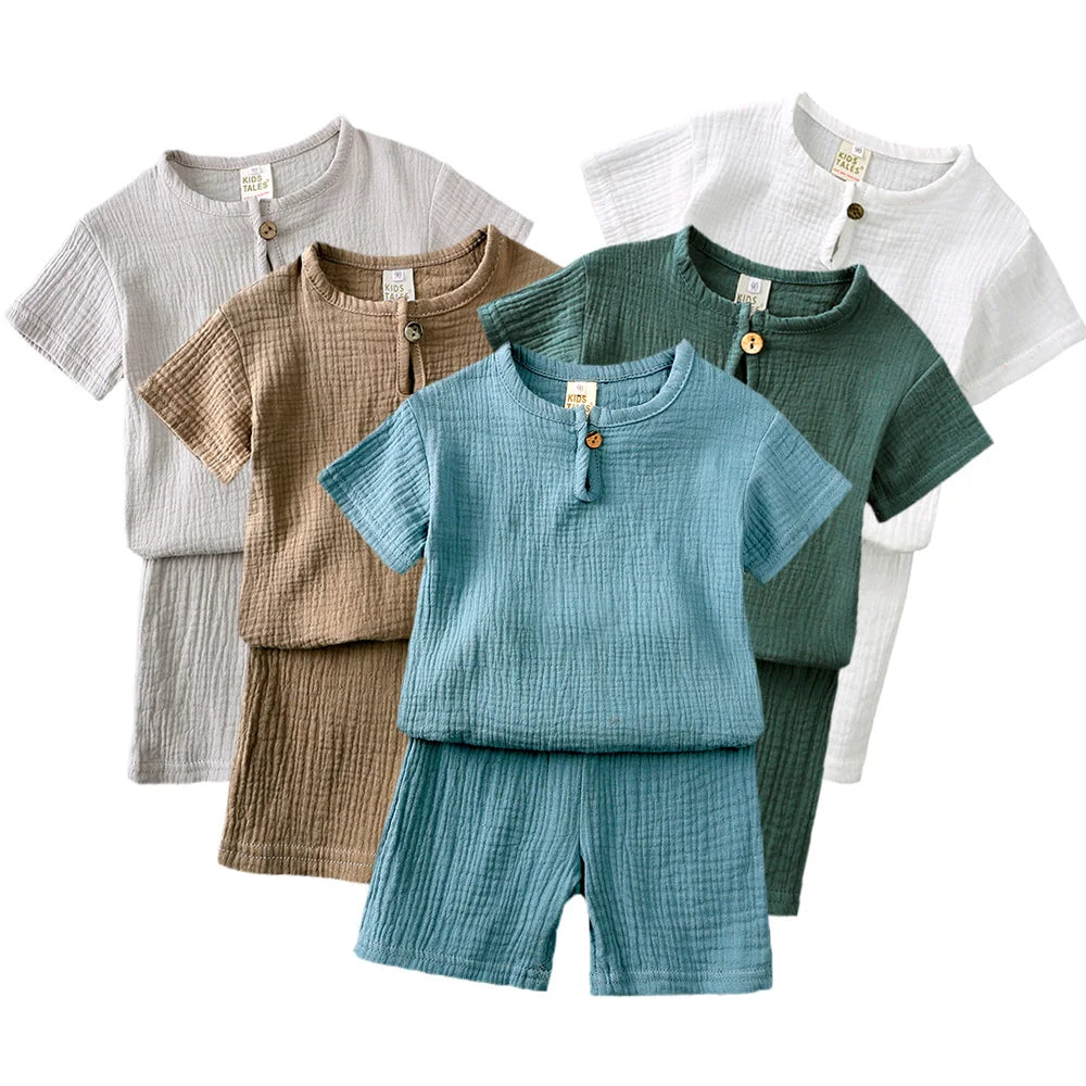 Infant Linen Cotton Outfit - Top & Shorts Set