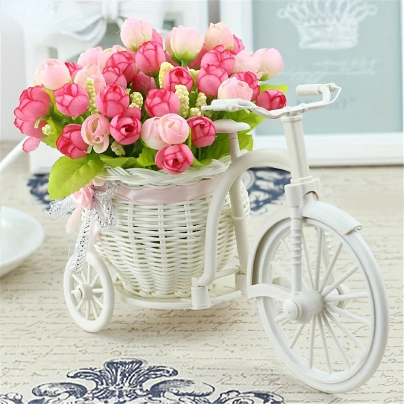 Silk Flower Bouquet in Rattan Bike Vase