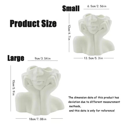 Keramik-Blumenvase mit halbem Gesicht, Shy Girl