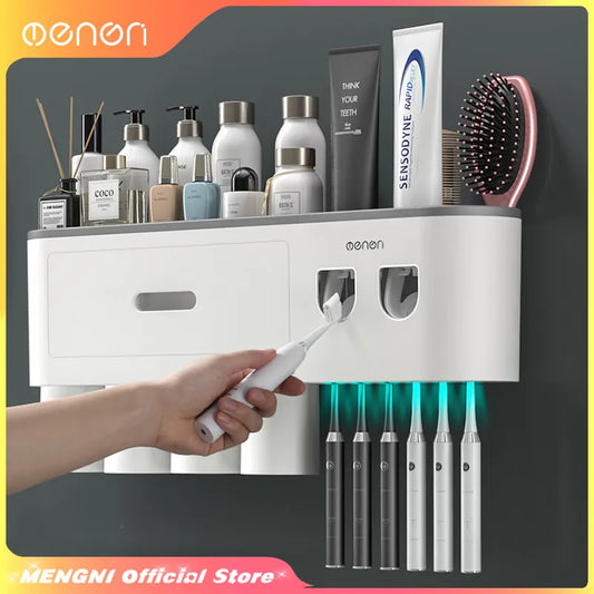 Magnetic Adsorption Toothbrush Holder with Automatic Toothpaste Squeezer