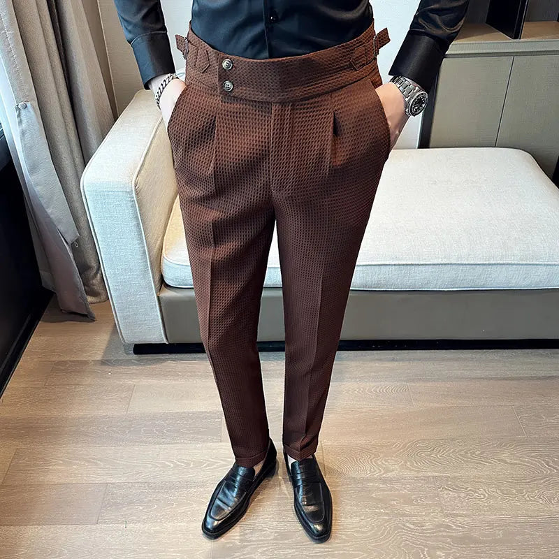 Waffel-Business-Freizeit-Anzughose mit hoher Taille – Slim-Fit-Hose für Herren (Größe 36)