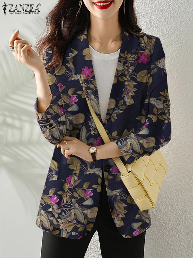 Retro Floral Autumn Blazer for Women