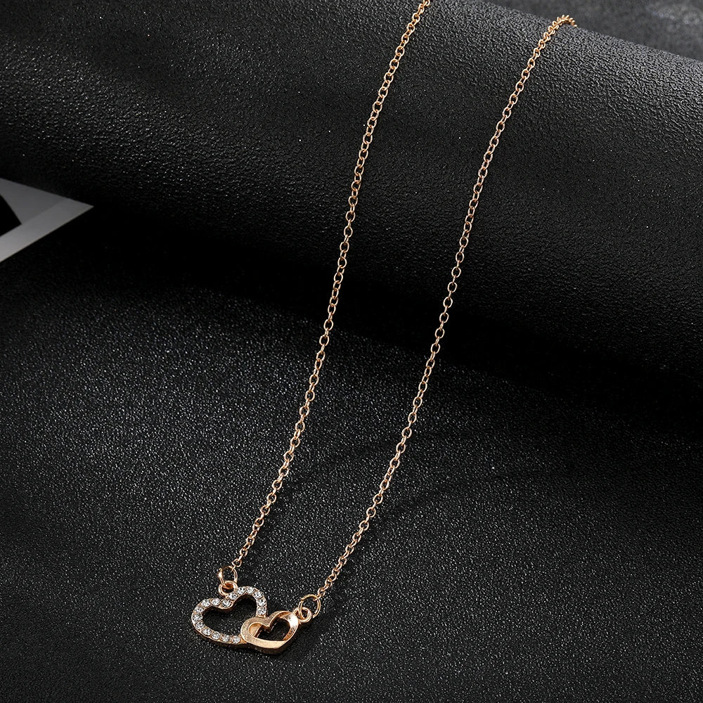 Double Heart Pendant Necklace for Women