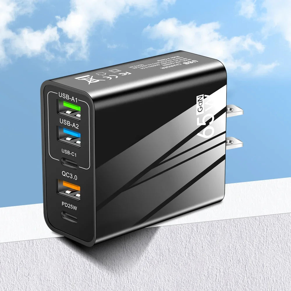 65w Fast Charger Mobile Charging Head Pd Plus 3usb Travel Multi Interface Charger Adapter