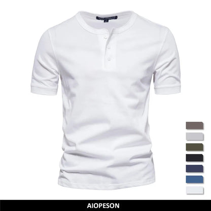 AIOPESON T-shirt en coton à col Henley pour hommes 