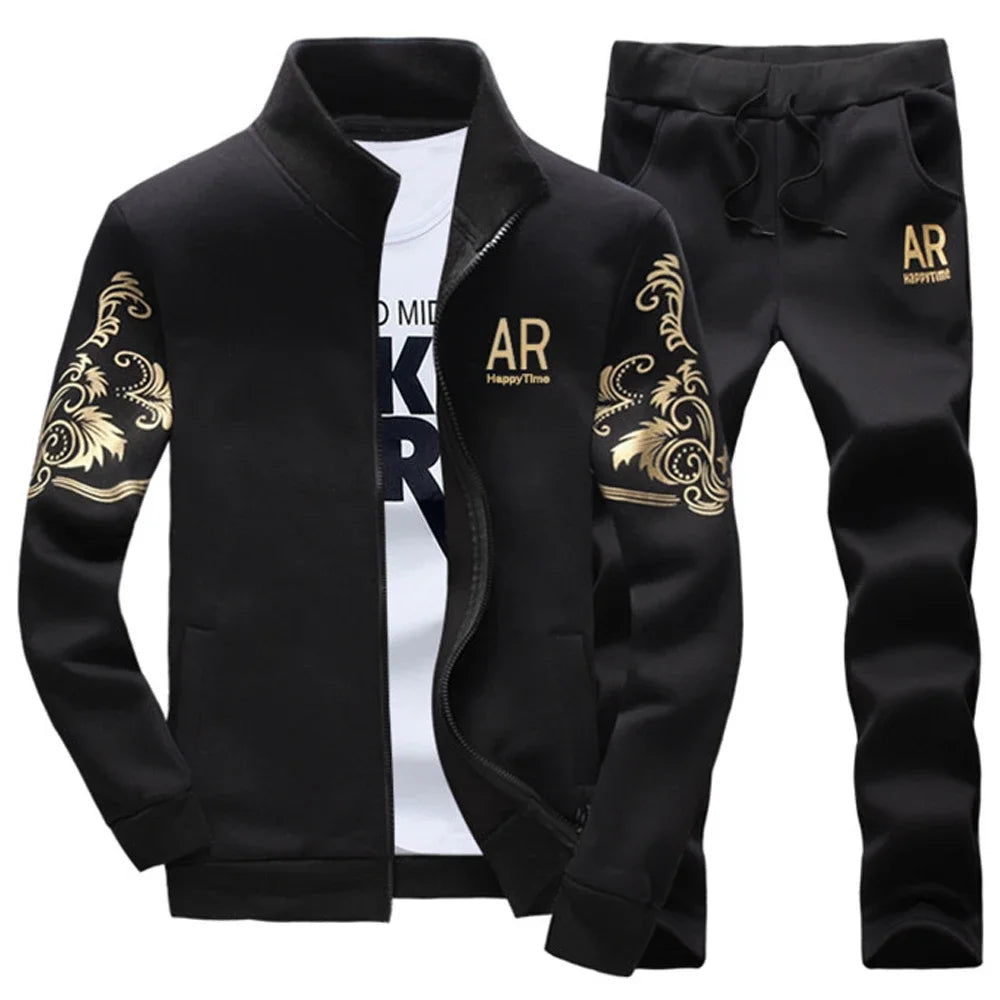 Men's Tracksuit Fleece Jacket & Sweatpants 2 Piece Long Sleeve Sets