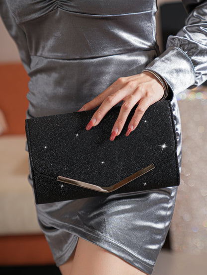 Pochette de soirée pailletée avec chaîne amovible