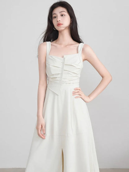 French Pleated Black Summer Dress