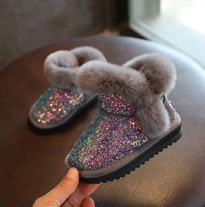 Bottes de neige en cuir véritable pour bébé fille, chaudes, en peluche et à semelle souple