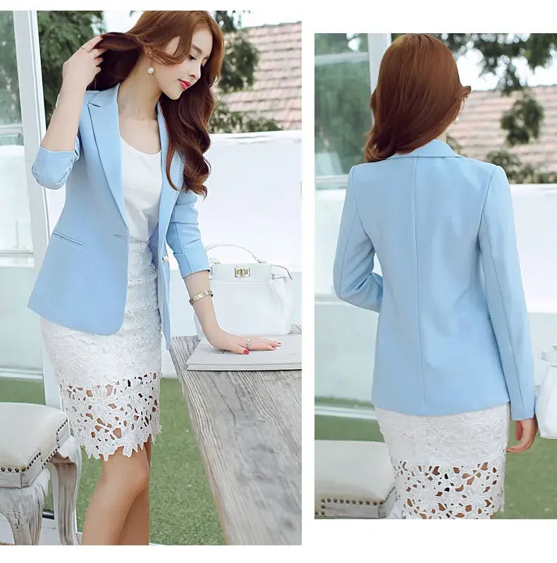 Elegant Women's Skinny Patchwork Blazer with Ruffles for Spring/Summer