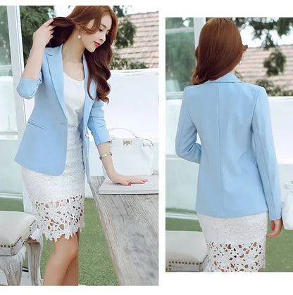 Elegant Women's Skinny Patchwork Blazer with Ruffles for Spring/Summer