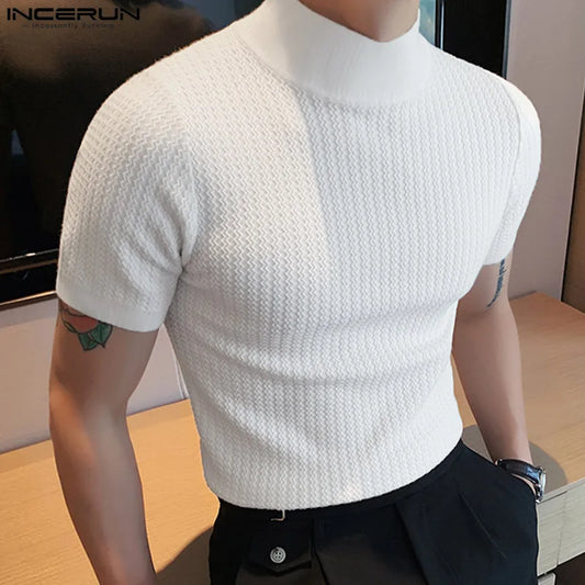 Lässige, schlichte Oberteile – Kurzarm-T-Shirts mit hohem Kragen