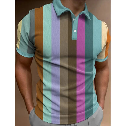 3D Rainbow Print Polo Shirt for Men