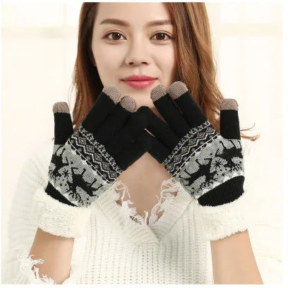 Gants tactiles en tricot jacquard motif renne de Noël