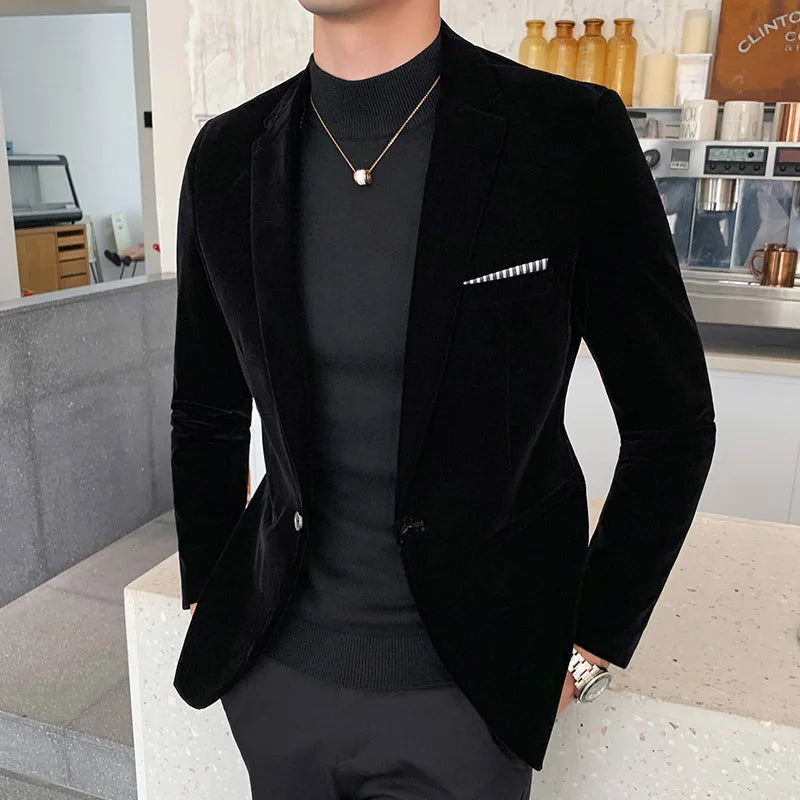 Spring Velvet Men's Wedding Blazer - Fashion Casual Suit