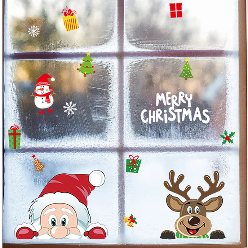 Removable Santa Elk Window Stickers for Festive Decor