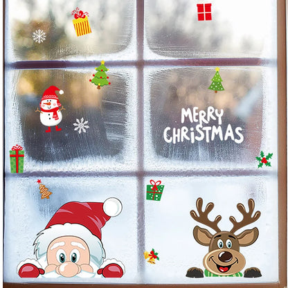 Removable Santa Elk Window Stickers for Festive Decor