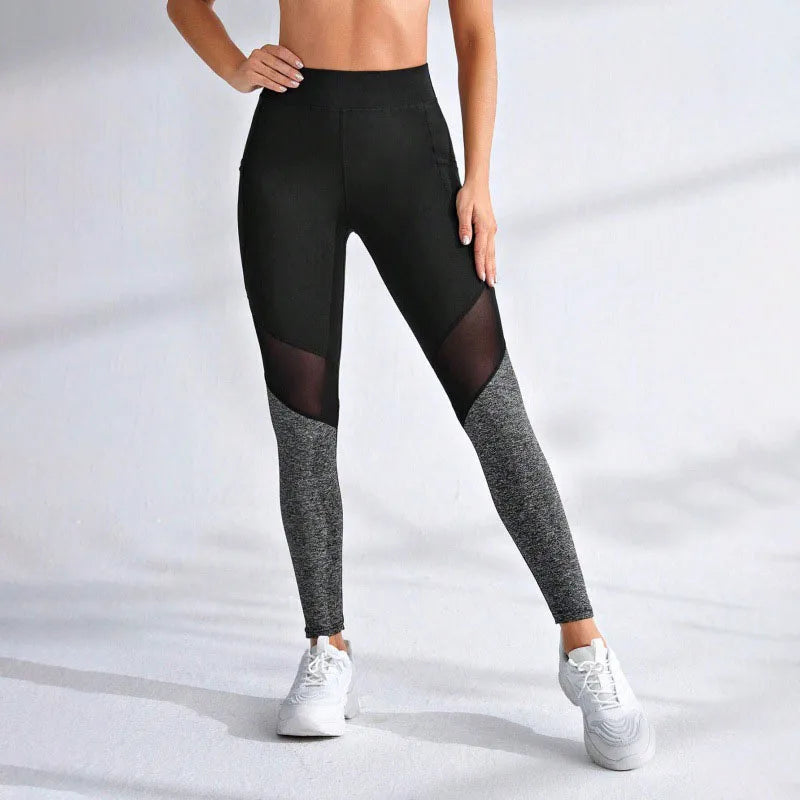 Seamless Mesh Spliced Leggings with Pocket