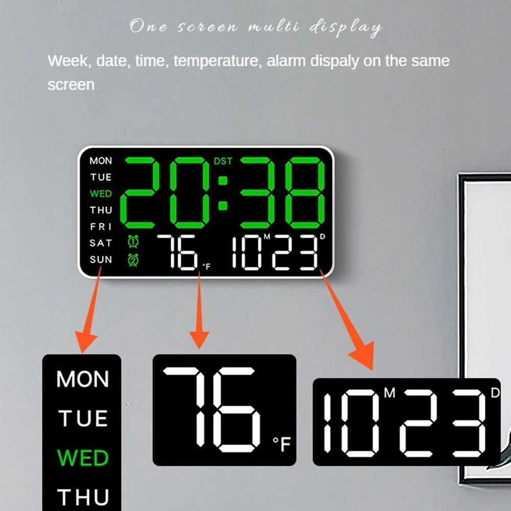 LED Digital Wall Clock Temperature Date Week Display Table Alarm Clocks