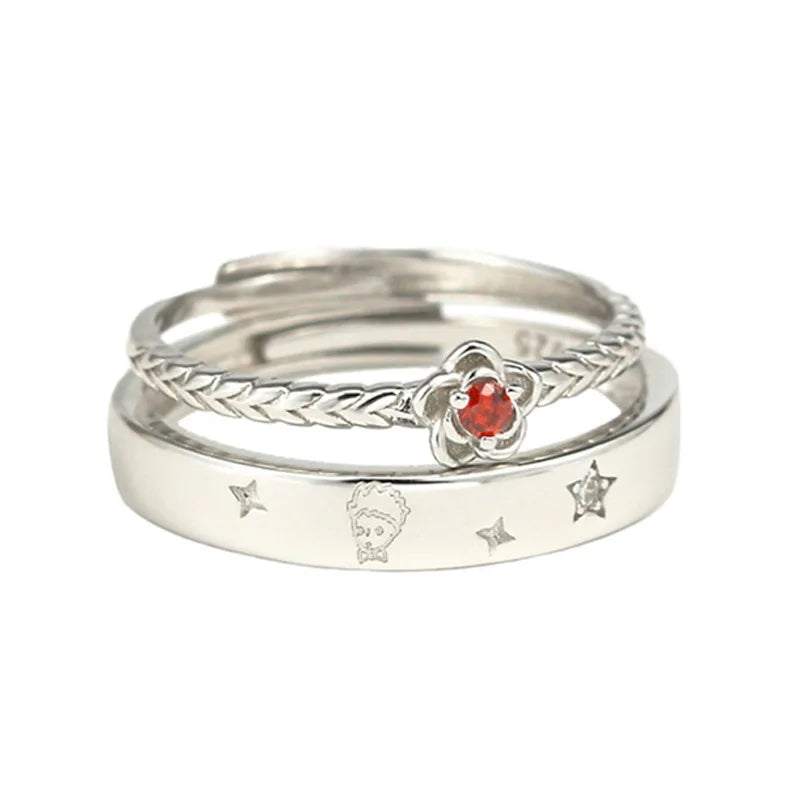 Little Prince & Rose Couple Rings Set