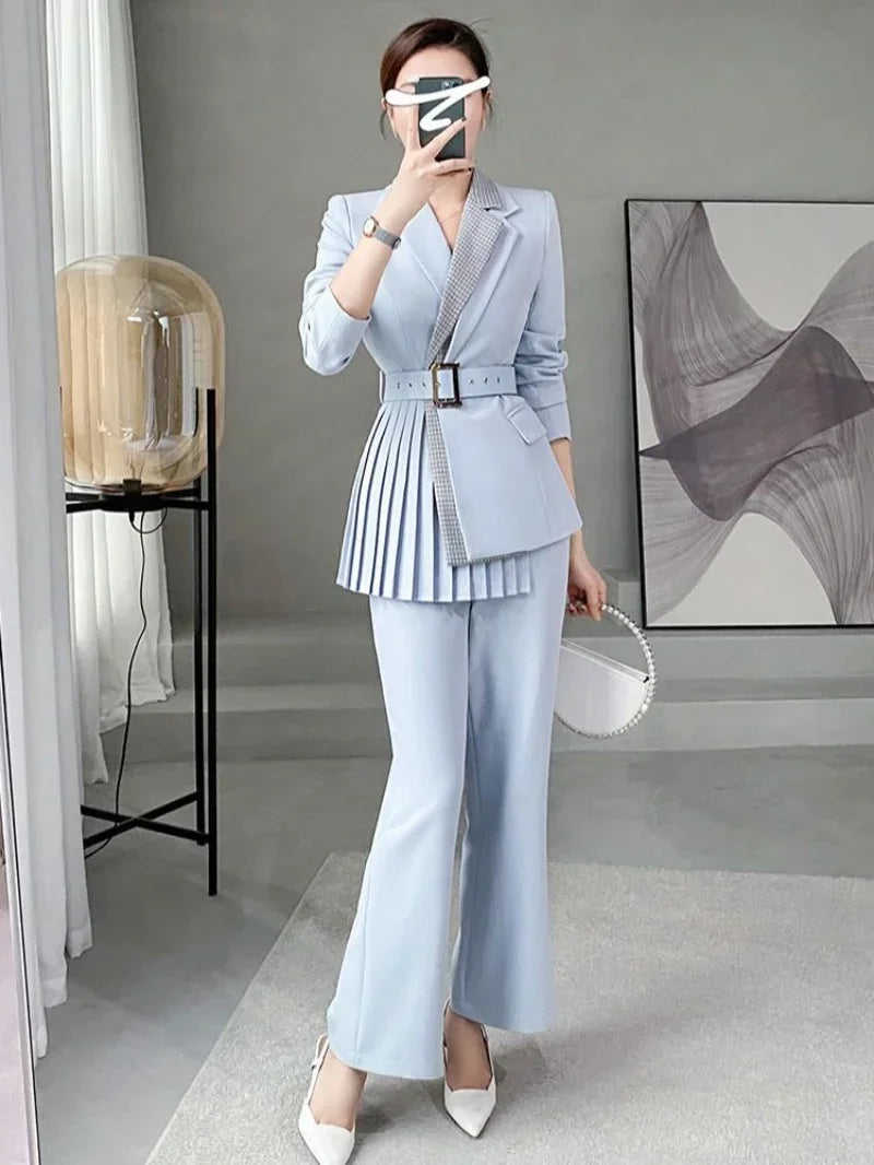 Women's Blazer and Wide Leg Pants Set for Work